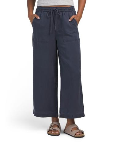 Linen Blend Trapunto Stitch Wide Leg Pull On Pants | TJ Maxx