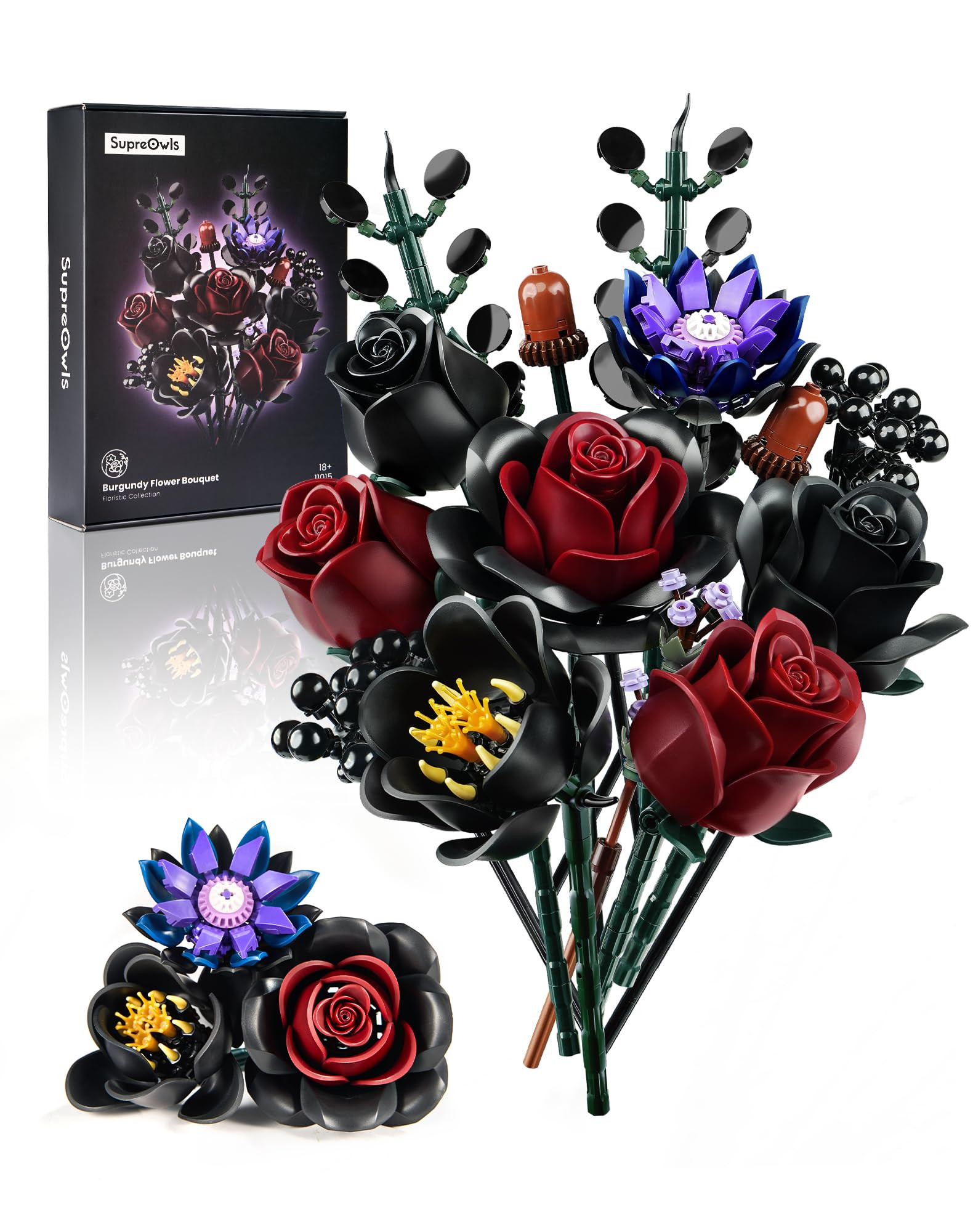 iATOM Black Burgundy Red Rose Bouquet Building Set, 12Pcs Flowers Botanical Collection Kit for Ad... | Amazon (US)