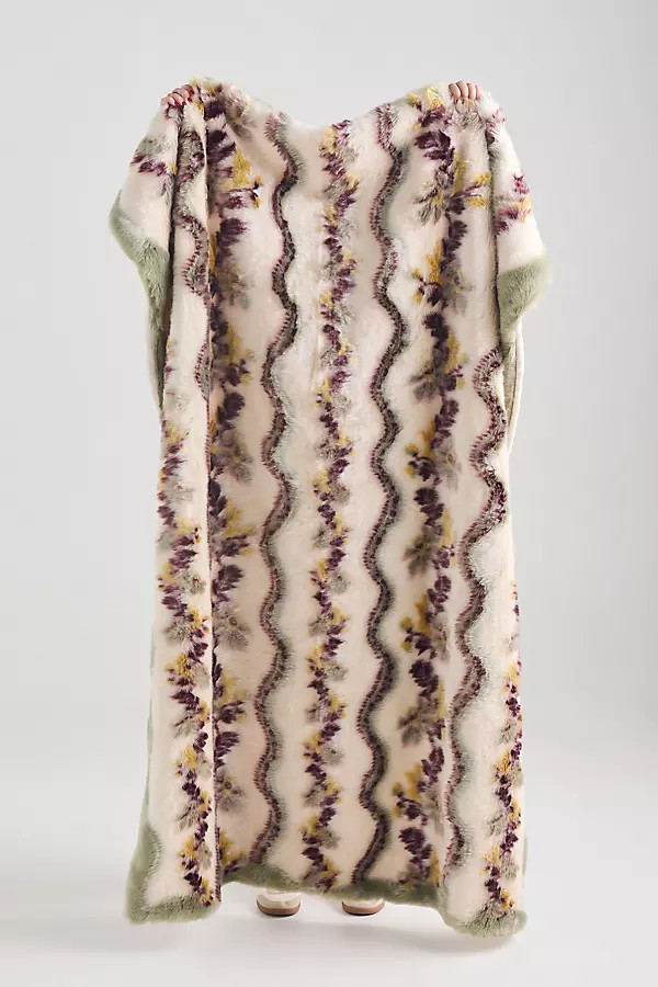 Bristol Jacquard Floral Faux Fur Throw | Anthropologie (US)
