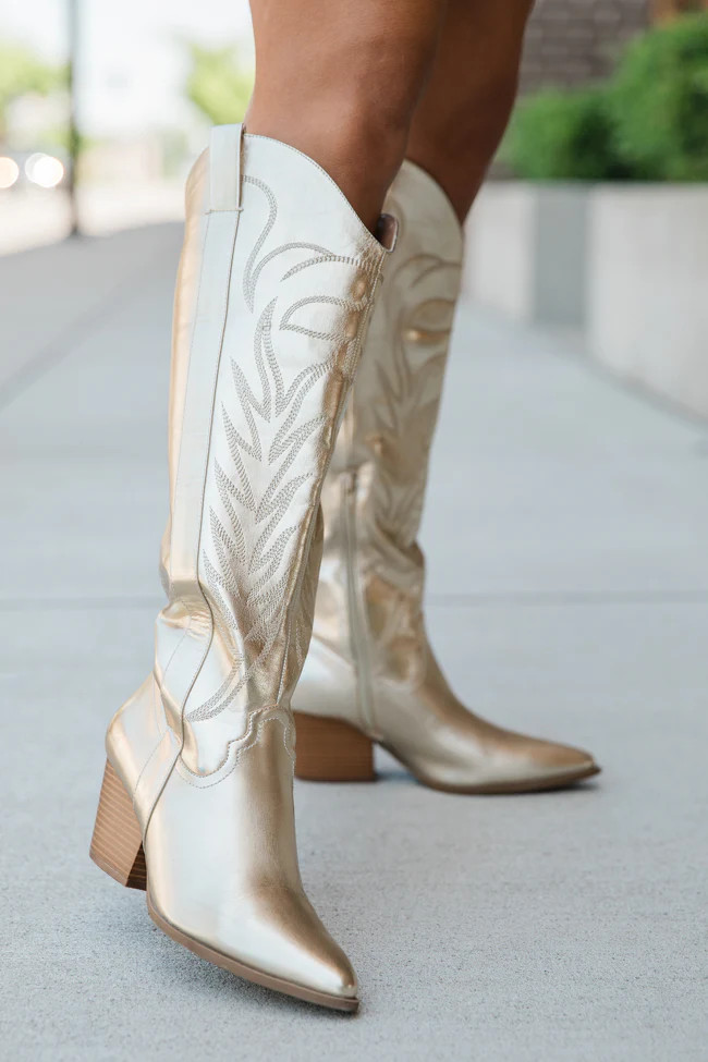 Shania Metallic Gold Cowboy Boots SALE | Pink Lily