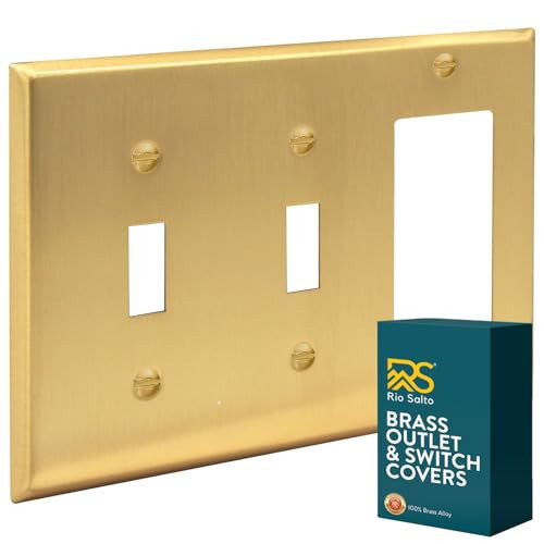 Rio Salto BRASS Signature Collection MIDSIZE Metal Gold Outlet Cover or Light Switch Cover Wall Plate, Corrosion Resistant Combination Genuine Brushed Brass Mid Size Combo Toggle Toggle Rocker | Amazon (US)