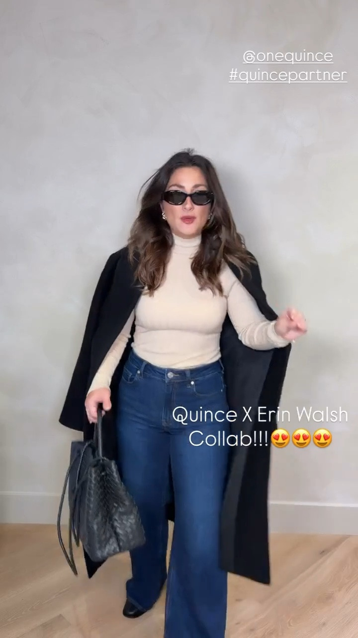 Obsessing over my entire outfit from @onequince (petite friendly of course!!) 

Outfit details: 
Cotton cashmere ribbed turtleneck bodysuit (small, Heather Oatmeal) 

Bella stretch wide leg jeans (27, 28” inseam — perfect with a boot or heel)

Italian leather sock booties (black, true to size)

Merino wool shawl collar long coat (small, black)

Milano acetate sunglasses (black) 


This edit is from Quince’s new capsule curated by celebrity stylist Erin Walsh, and it’s full of timeless pieces that work for everyday life! 

#LTKFindsUnder100 #LTKPetite #LTKootd
