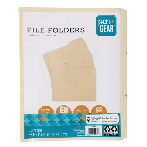 Pen+Gear Manila File Folder, Letter Size, 25 Per Pack, Display | Walmart (US)