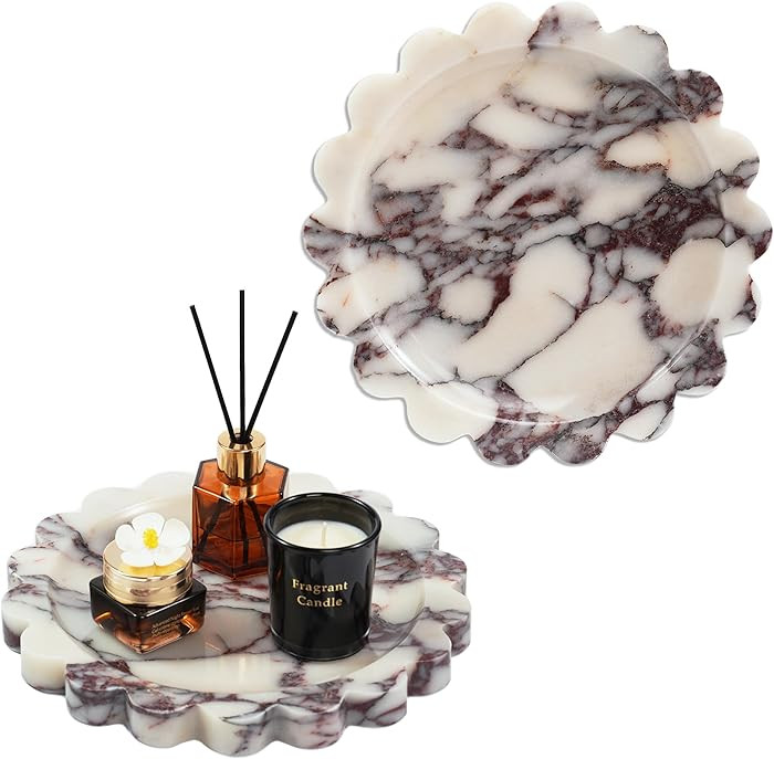 Scalloped Round Marble Tray - 9.9 Inch Violet Stone Decorative Perfume Trinket Jewelry Dish, Catc... | Amazon (US)