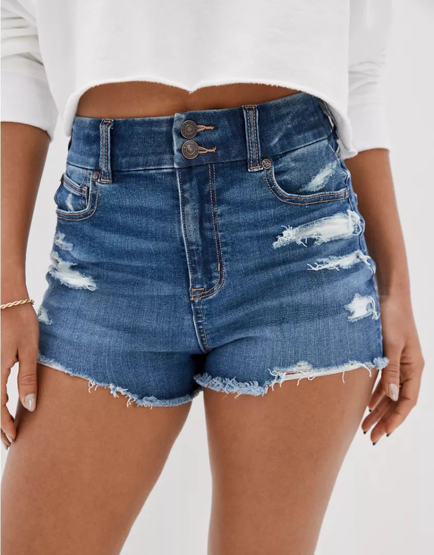 AE Ne(x)t Level Curvy High-Waisted Denim Short Short | American Eagle Outfitters (US & CA)