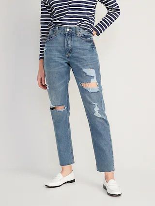 High-Waisted Slouchy Straight Cropped Ripped Jeans for Women | Old Navy (US)