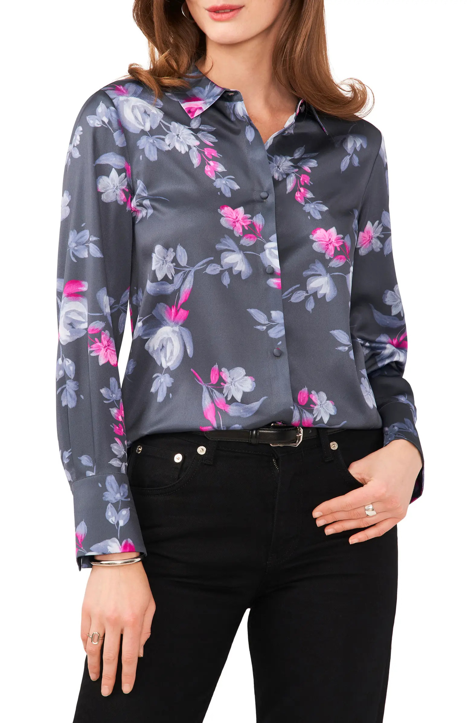Vince Camuto Floral Charmeuse Button-Up Shirt | Nordstrom | Nordstrom