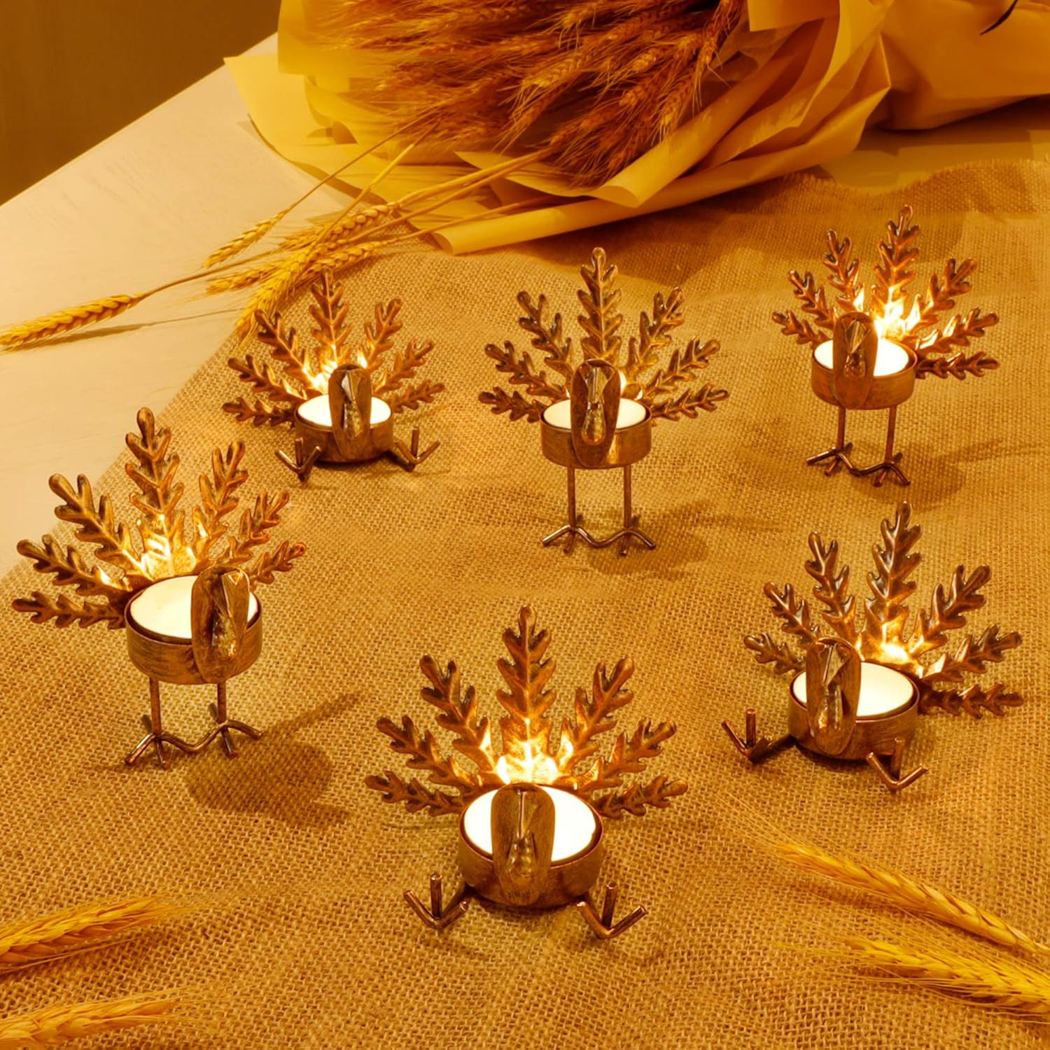 SAND MINE 6 Pack Metal Turkey Tea Light Candle Holders, Thanksgiving Candle Holder, Turkey Candle Holder, Metal Candle Holder, Thanksgiving Home Table Decoration (Bronze) | Amazon (US)