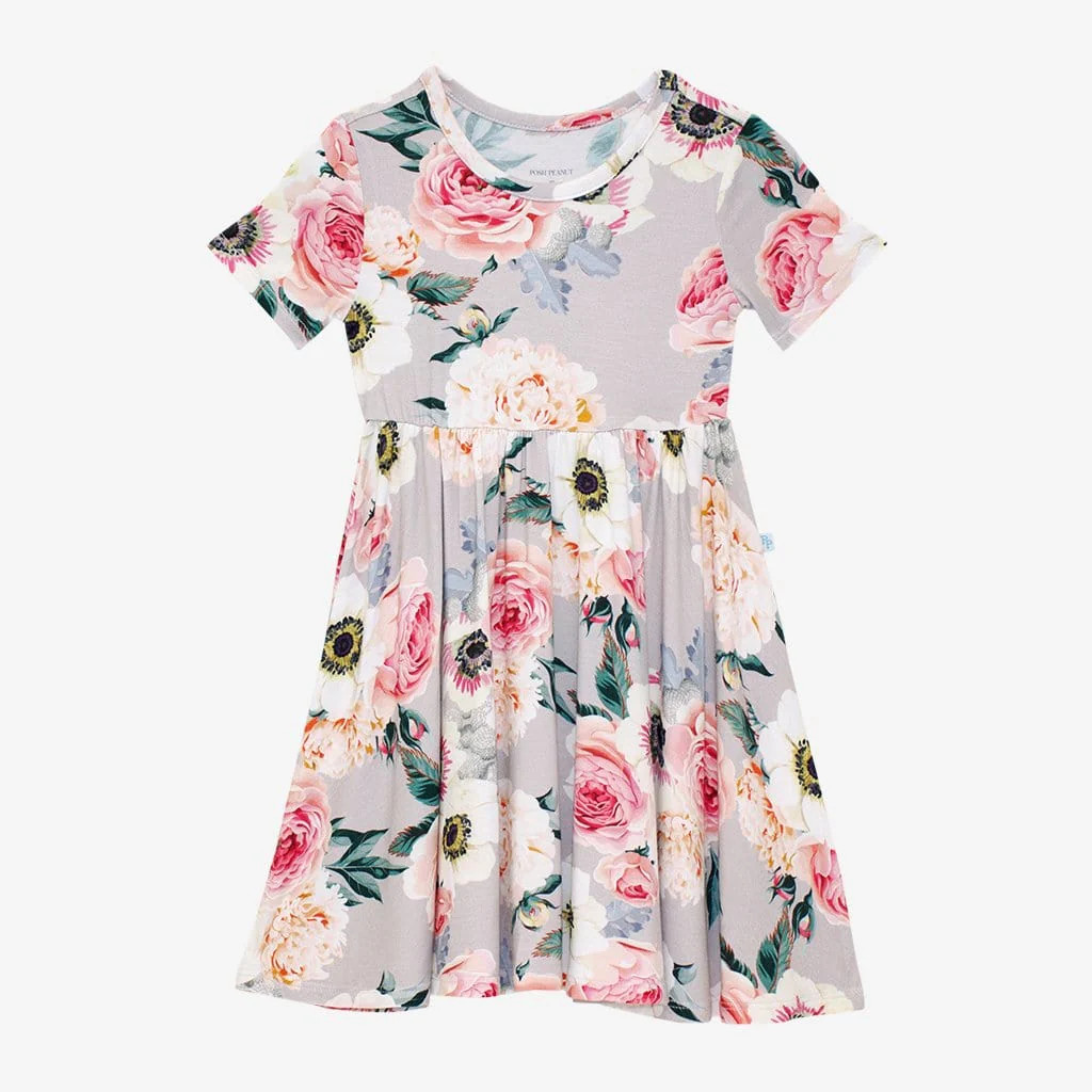 Twirl Dress | French Gray | Floral Toddler Girl Dress | Posh Peanut