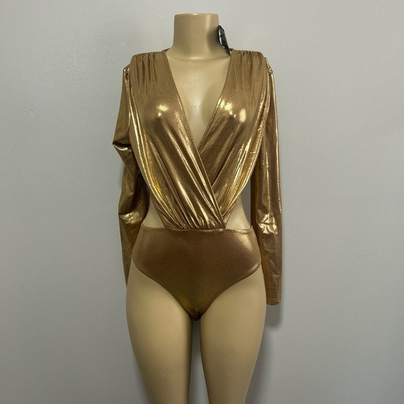SHEIN Gold Shimmer Long Sleeve Bodysuit | Poshmark
