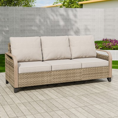 EAGLE PEAK Wicker Outdoor Patio Sofa Patio Furniture Loveseat, 3 Seat Couch, Brown/Gray | Target