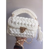 Handmade White Knit Bag Luxury Braided Shoulder Bag | Etsy (US)