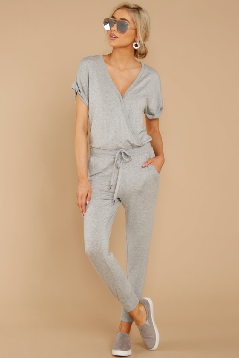 The Wrap Front Jumpsuit In Heather Grey | Red Dress 