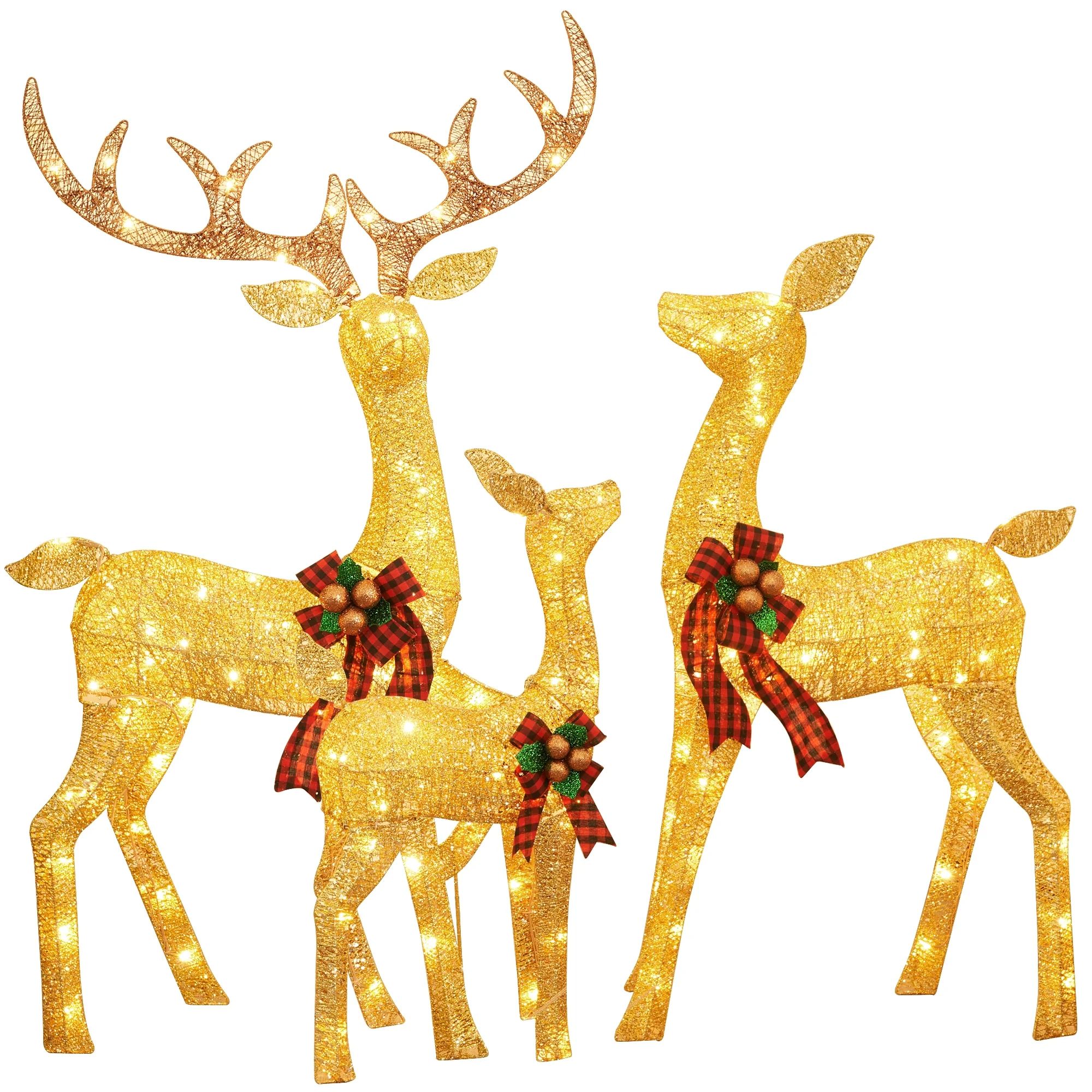 3-Piece Large Rattan Deer Family,Lighted Christmas Outdoor Decoration | Walmart (US)