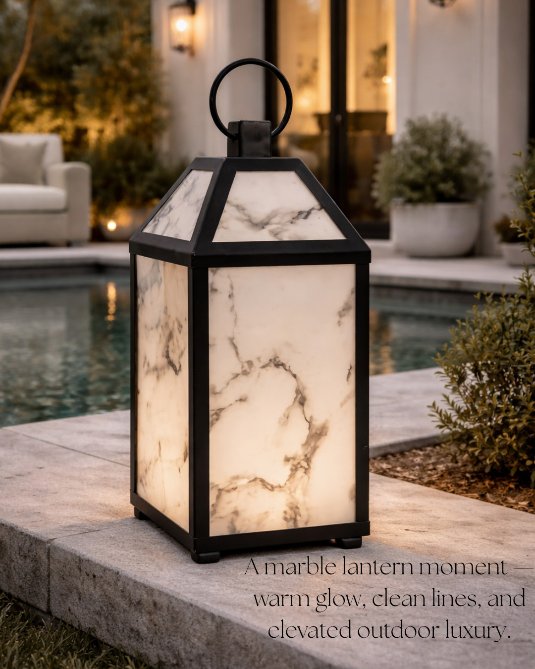 MARBLE OUTDOOR LANTERN — WARM & ELEVATED! The SOFT MARBLE PANELS paired with a MATTE BLACK FRAME create a clean, high-end glow instantly. It’s the perfect statement piece for a LUXURY patio or poolside setting.

#Amazon #TheHillaryStyle #AmazonHome #OutdoorLighting #MarbleDecor #LuxuryPatio #DesignerLookForLess #OutdoorStyle #ModernExterior #HomeUpgrade 

 #LTKU #LTKOver40 #LTKHome