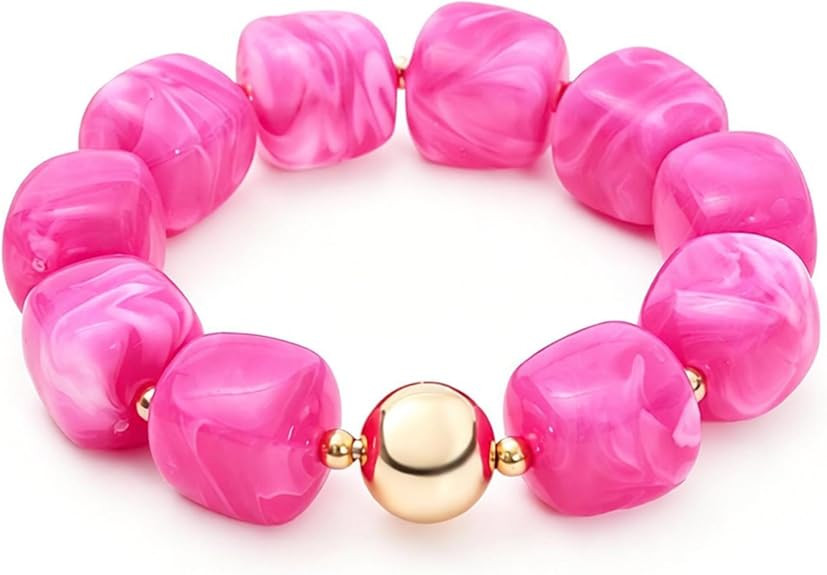 Beaded Bracelets for Women Chunky Cube Marble Pattern Acrylic Stretch Bracelet with Gold Bead Acc... | Amazon (US)