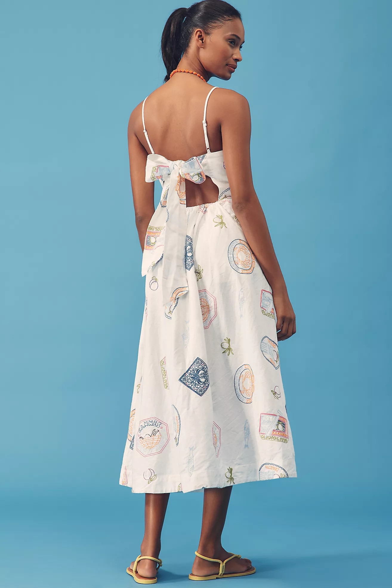 Damson Madder Peaches Embroidered Apron Midi Dress | Anthropologie (US)