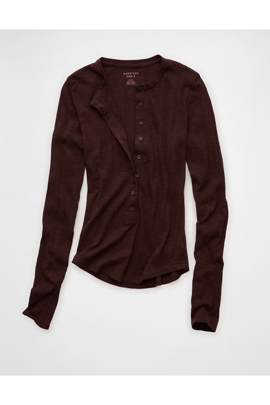 AE Long Sleeve Henley T-Shirt Women's Brown S | American Eagle Outfitters (US & CA)