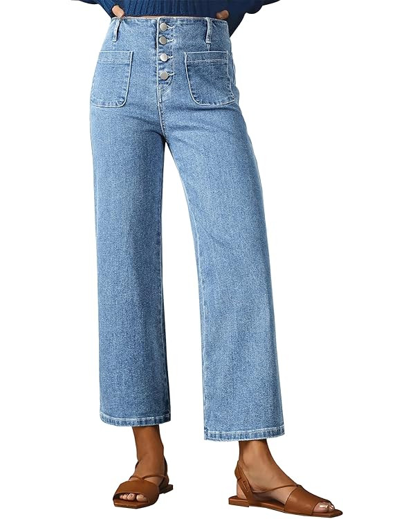 SIDEFEEL Women's Wide Leg Jeans High Waisted Tummy Control Buttoned Loose Denim Pants with Pocket | Amazon (CA)