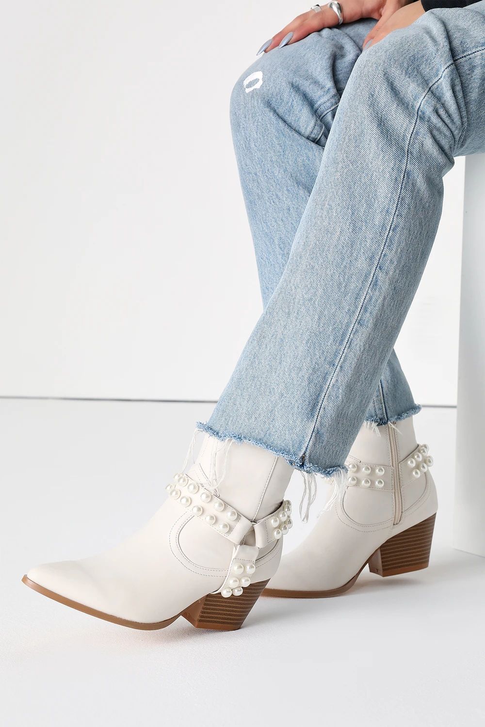 Prejean Bone Pearl Pointed-Toe Ankle Western Boots | Lulus (US)