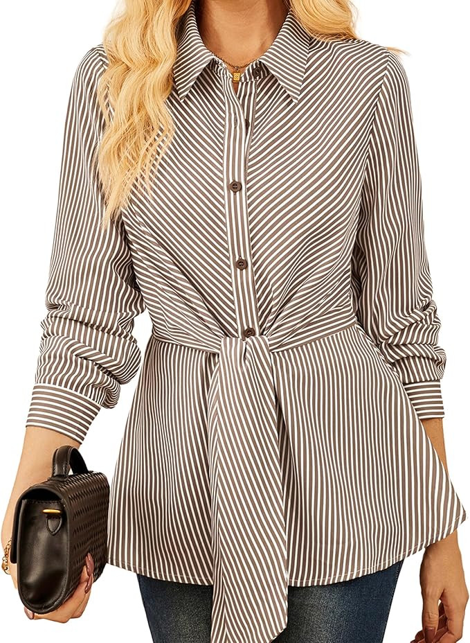 GRACE KARIN Peplum Tops for Women,Striped Button Down Shirt Long Sleeve,Business Casual Blouses D... | Amazon (US)
