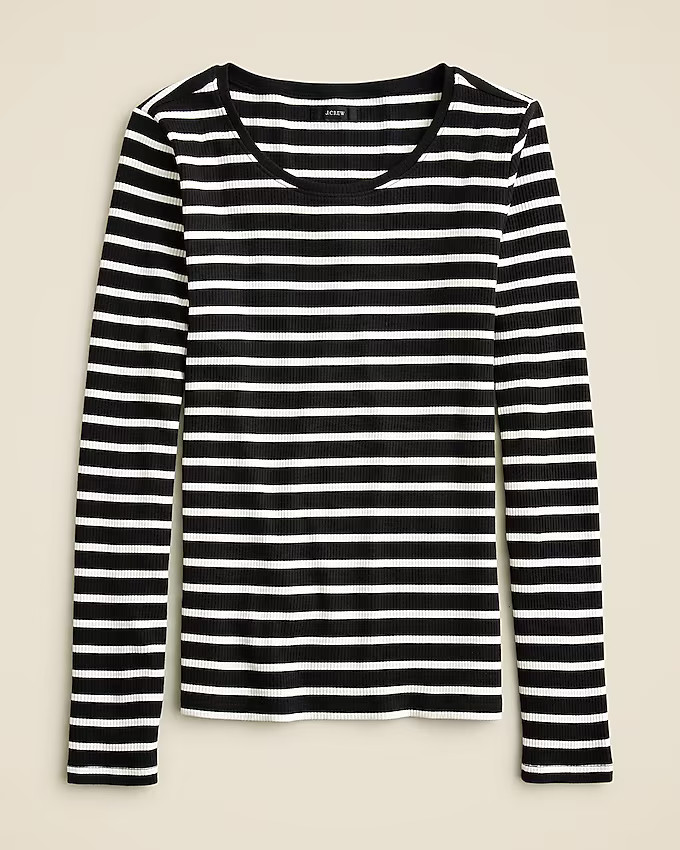 Long-sleeve crewneck T-shirt in striped vintage rib | J. Crew US