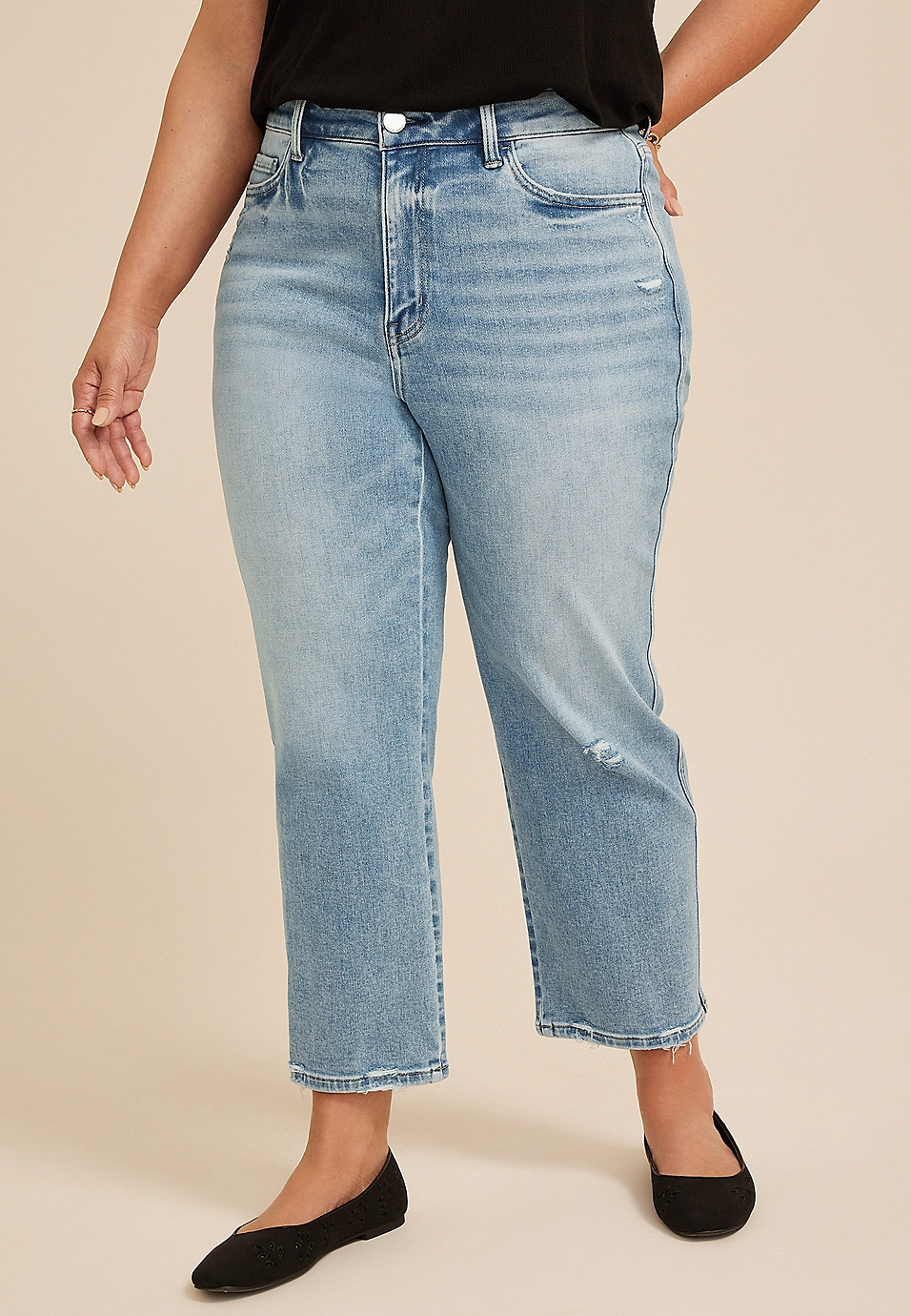 Plus Size Flying Monkey™ High Rise Ripped Hem Ankle Straight Jean | Maurices