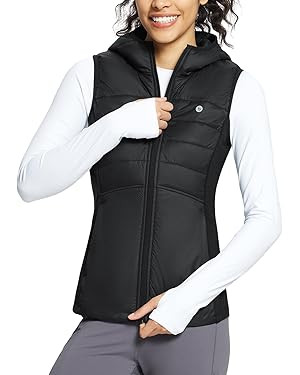 BALEAF Women's Puffer Vest Lightweight Hooded Slim Fit Running FLeece Lined Hybrid Sleeveless War... | Amazon (US)
