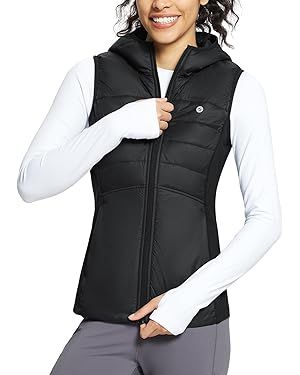 BALEAF Women's Puffer Vest Lightweight Hooded Slim Fit Running FLeece Lined Hybrid Sleeveless War... | Amazon (US)