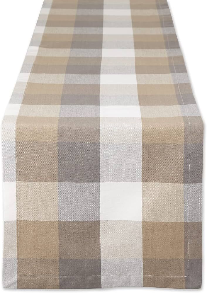 DII Tri-Color Check Collection 100% Cotton Tabletop, Table Runner, 14x72, Stone | Amazon (US)