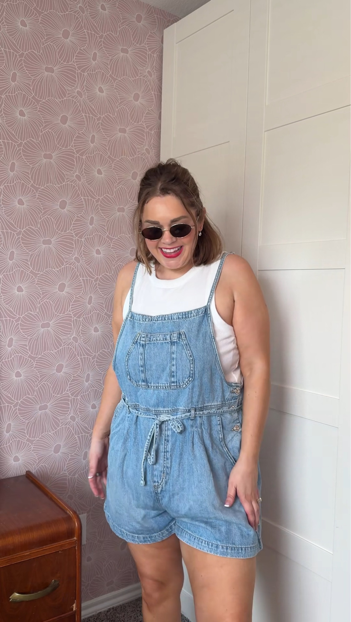 Fourth of July outfit wearing large in tank and xxl in overalls for oversized fit and length

#LTKMidsize
