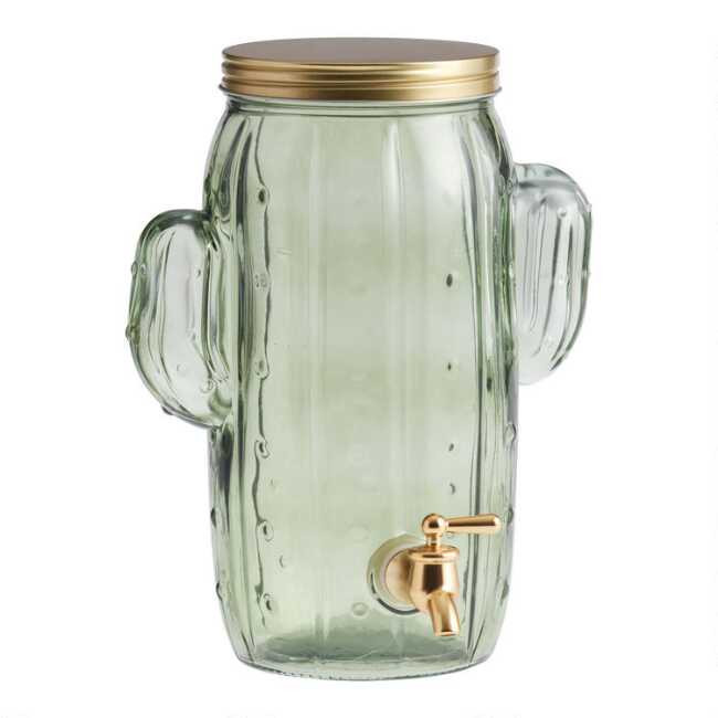 Green Glass Cactus Figural Drink Dispenser | World Market