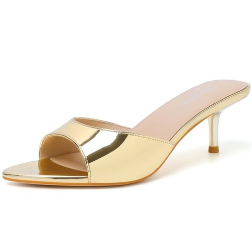 Mostrin Gold Kitten Heels for Women Pointed Toe Vintage Mules Heels Sexy Slip on Stiletto Backless Sandals for Party Wedding Daily Size 9.5 | Amazon (US)