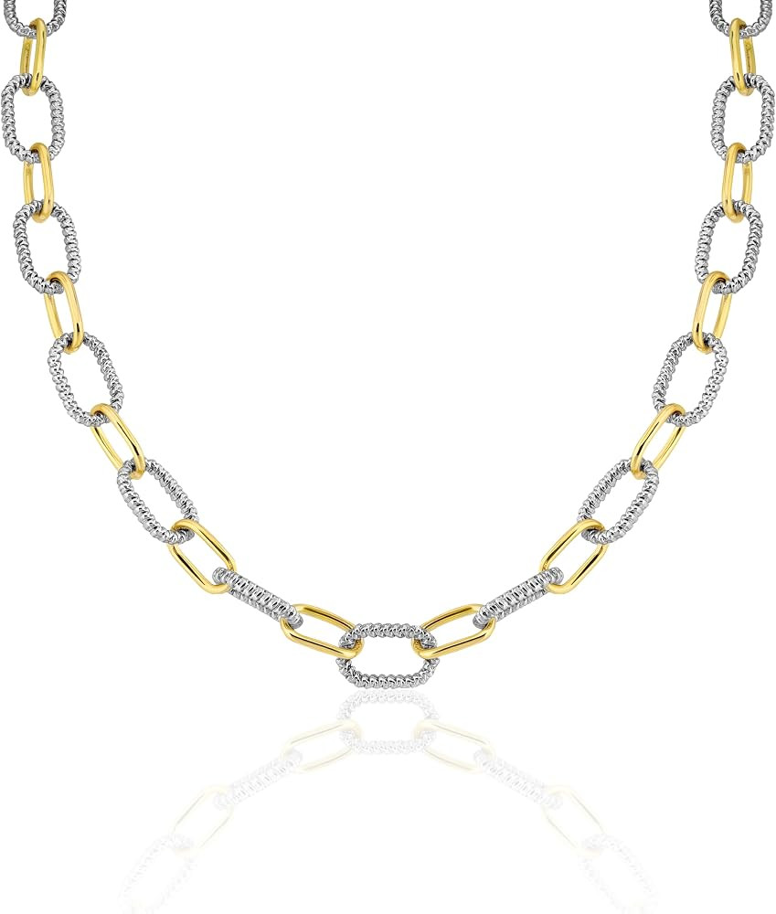 Mytys Women's Link Necklace 18k Gold Plated Double Twist Wire Gold and Silver 2 Tone Chain Neckla... | Amazon (US)