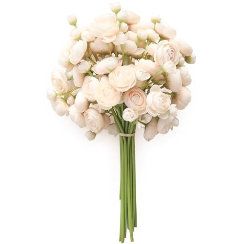 Floroom Ranunculus Artificial Flowers 18 Pcs Champagne Faux Silk Mini Ranunculus Bulk Fake Wedding Filler Flowers for DIY Cream Bouquets, Centerpieces, Bridal Shower Decorations & Arrangements | Amazon (US)