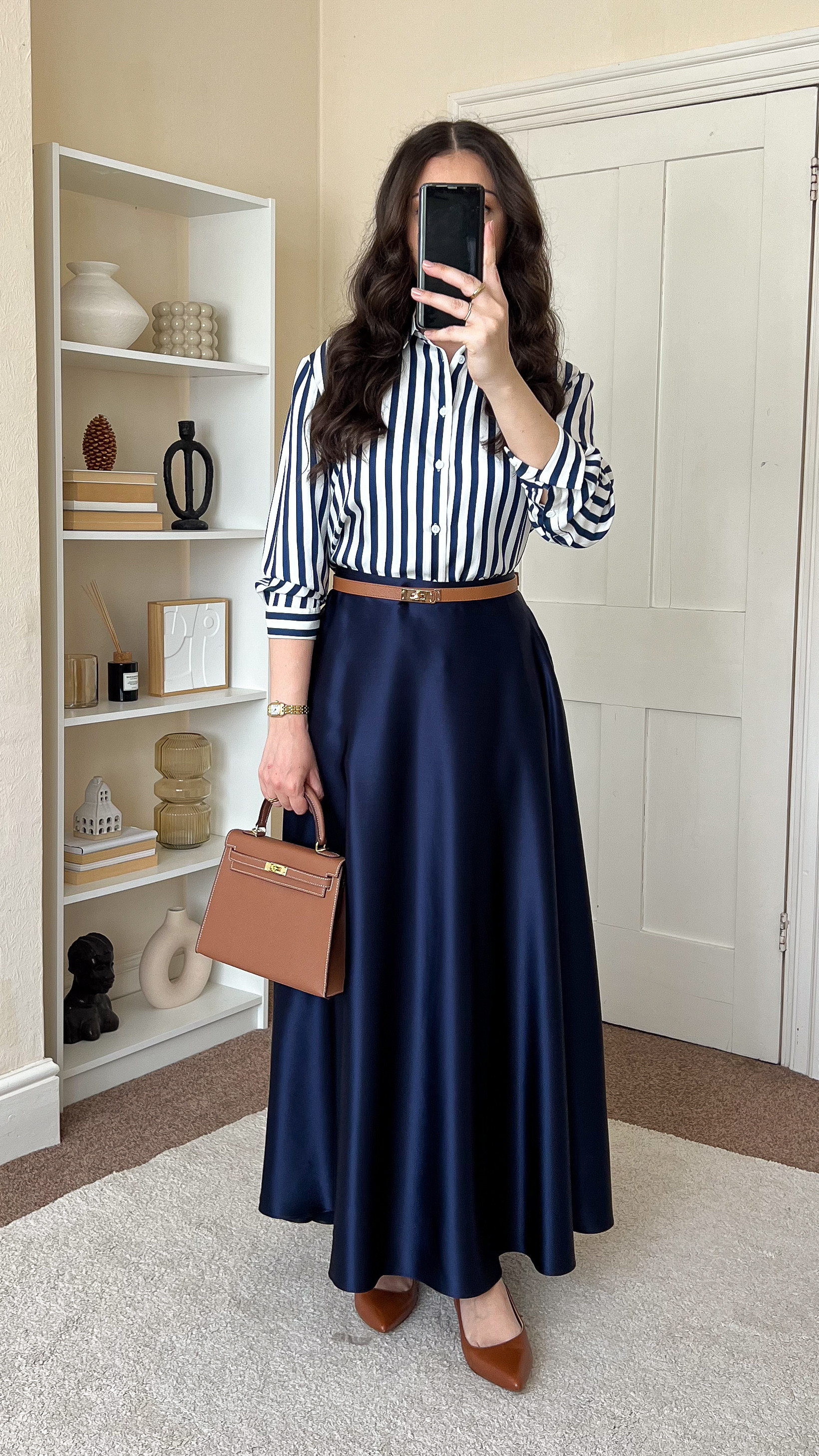 Smart chic spring/summer outfit. Wearing size UK10 for skirt and size S for shirt, both are from LilySilk. Use code Larisa20 to save 20% off your LilySilk purchase. Flats are from Ralph Lauren. Bag is Totes Luxe Uk. 

 #LTKxRalphLauren #LTKspring #LTKsummer