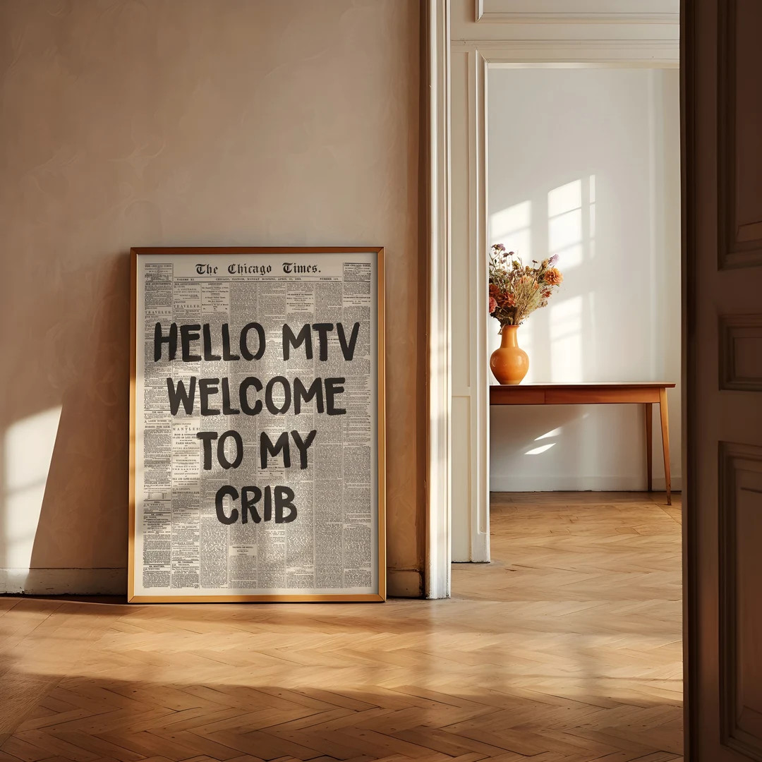 Hi MTV, Welcome to My Crib Print Retro Newspaper Print, Typography Poster, Trendy 70's Wall Art, ... | Etsy (US)