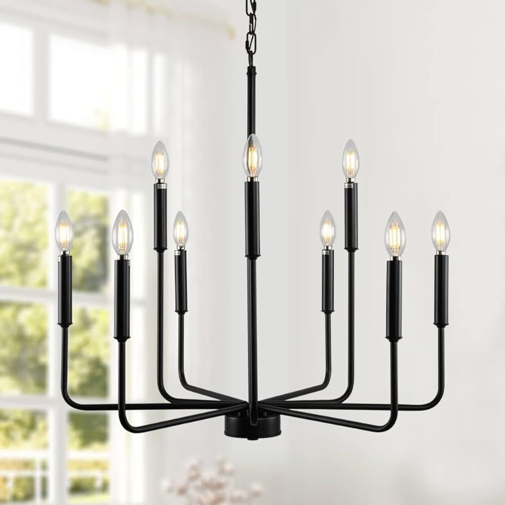 Black Chandelier, Modern Farmhouse Chandeliers for Dining Room 9-Lights Candle Pendant Lights Kit... | Amazon (US)