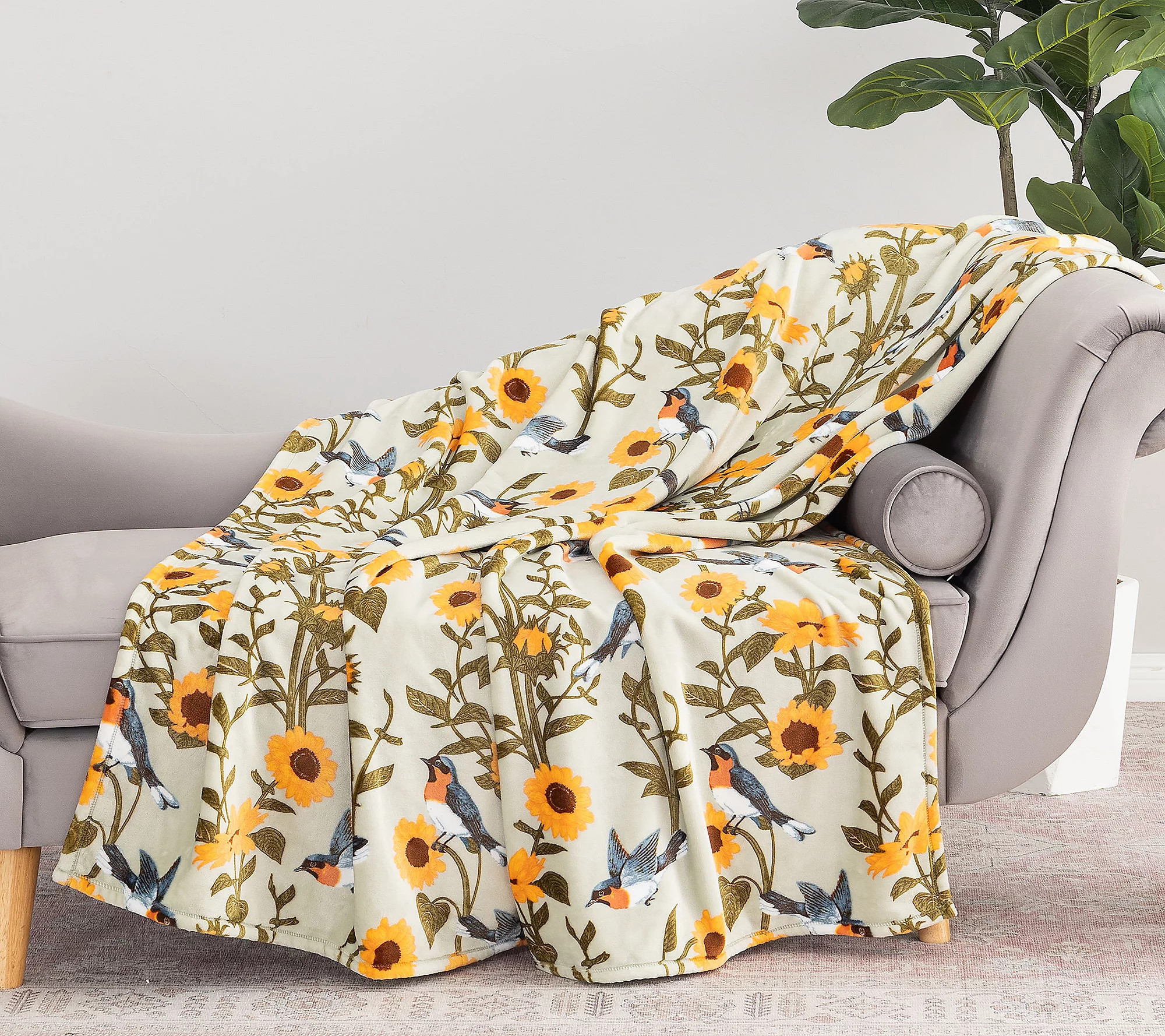 Berkshire 60x70 Printed Plush Bird Throw | QVC