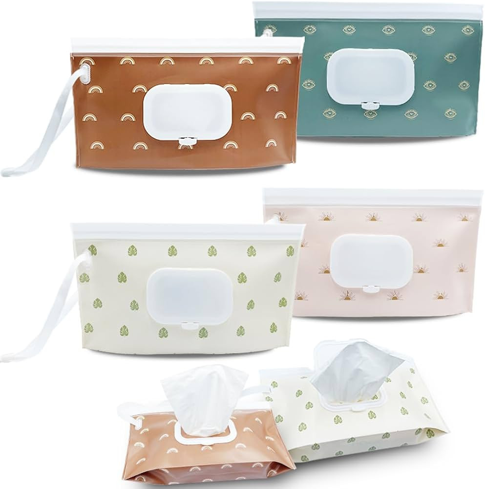 4 Pack Baby Wipes Dispenser [New Version-One Press Open],Portable Wipe Pouch,Refillable Wipe Hold... | Amazon (US)
