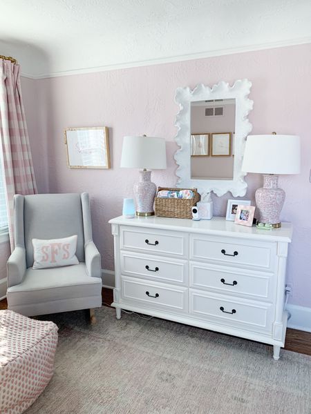 Dresser and mirror in nursery, pink baby girl nursery 

#LTKBaby #LTKHome #LTKFindsUnder50