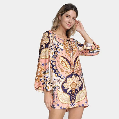Vestido Farm Curto Beleza Boho Manga 3/4 - Feminino | Netshoes (BR)