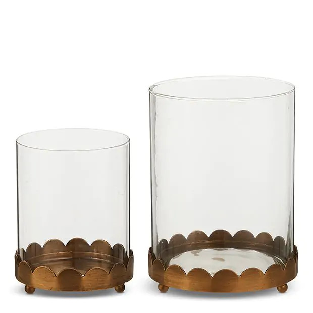 Scalloped Trim Pillar Candle Holder Set of 2 | Antique Farm House