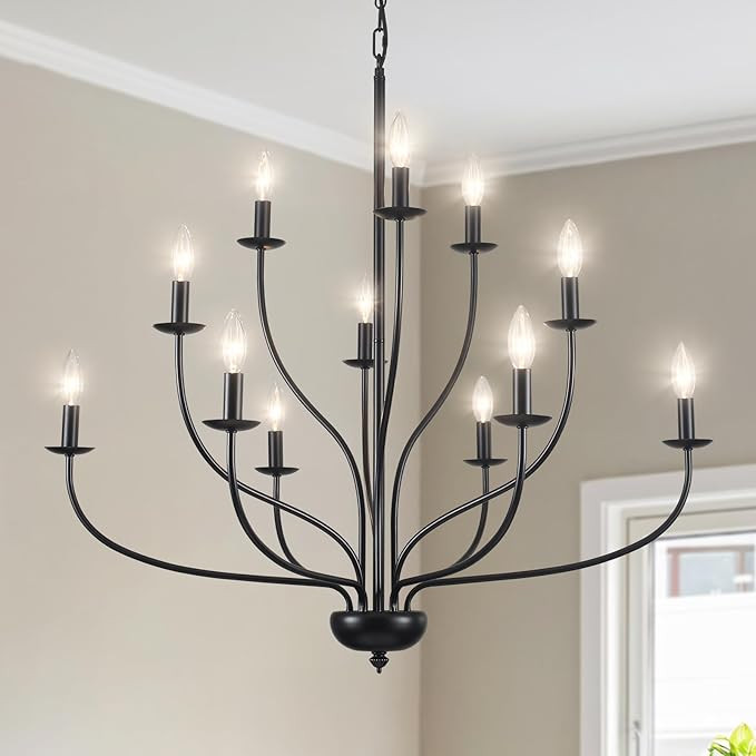 36" Black Farmhouse Chandelier for Dining Room, Modern Large Foyer Chandelier 12-Light Industrial... | Amazon (US)