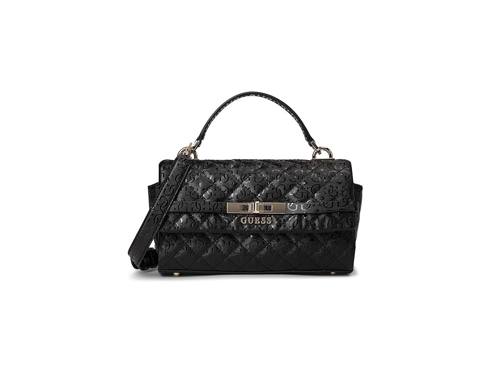 GUESS Idra Top Handle Flap Satchel Women's Handbags Black, Polyurethane | Zappos