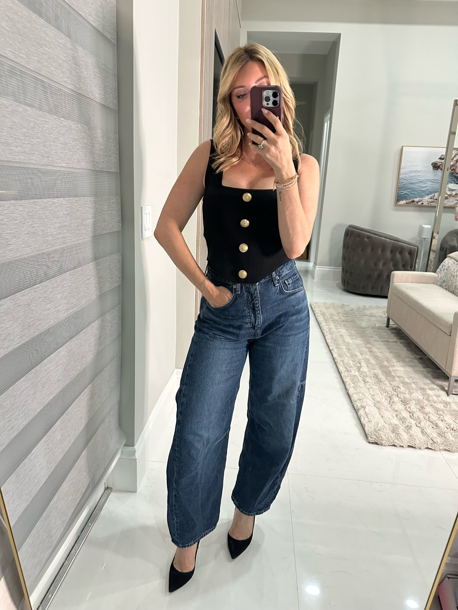 Date night outfit! Top is medium because it is a little short and i don’t like to show my tummy. Wearing a Demi cup bra with it. Denim is size 26. They run big and are high waisted. Shoes are TTS. 

#LTKStyleTip #LTKOver40 #LTKParties