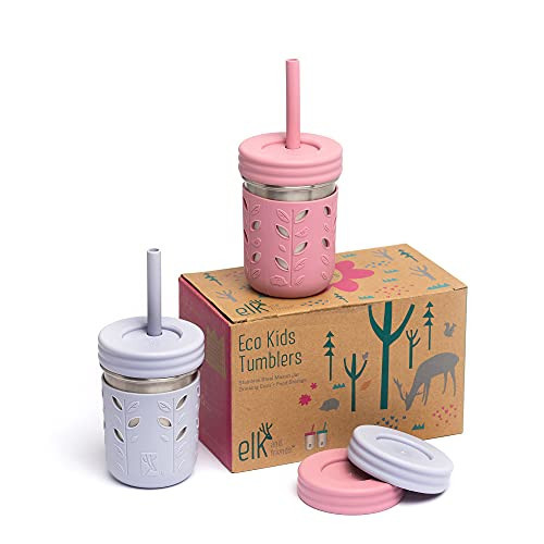 Elk and Friends 10oz Stainless Steel Kids + Toddler Drinking Cups | The Original Mason Jar with Sleeves + Lids | Silicone Straws | Smoothies | Storage Jar | Spill Resistant | Dishwasher Safe | 2 Pack | Amazon (US)