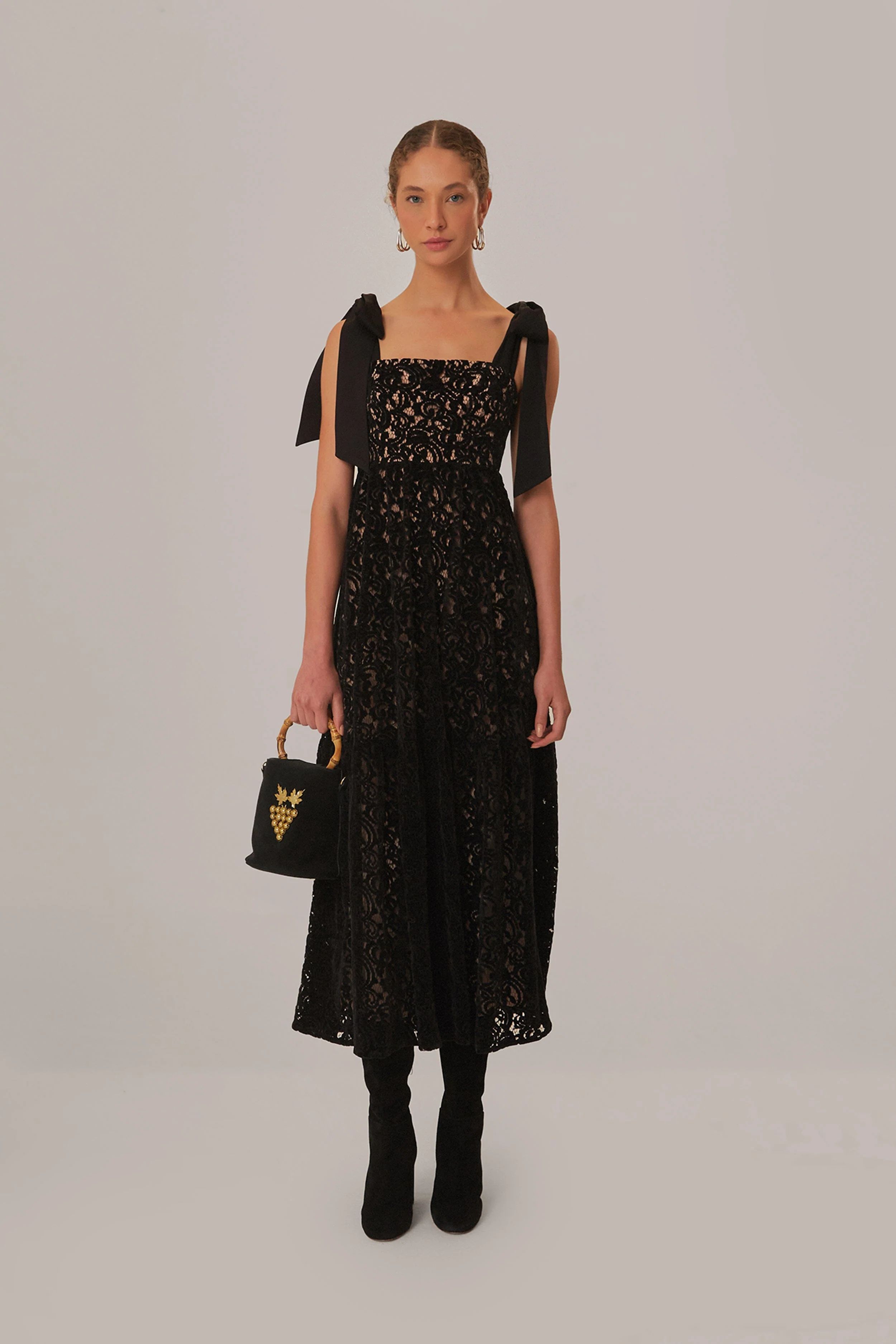 black velvet lace sleeveless maxi dress | FarmRio