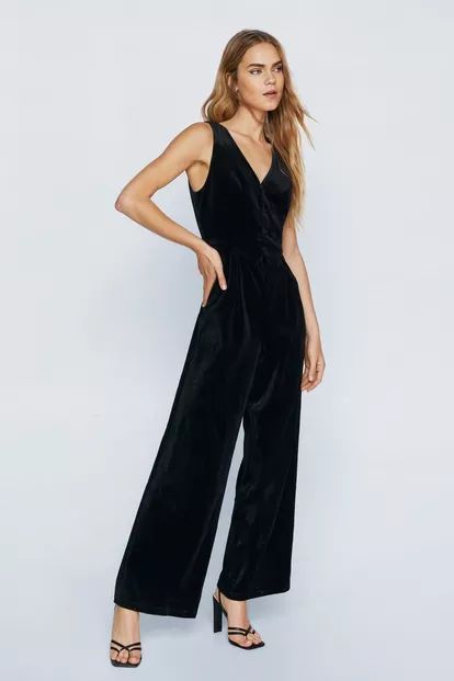 Velvet Tailored V-Neck Jumpsuit | Nasty Gal (US)