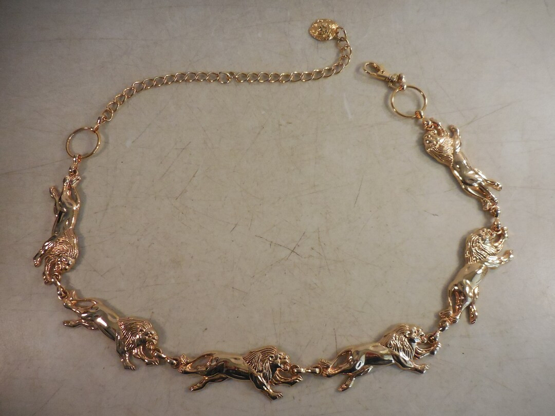 Vintage ANNE KLEIN Roaring Lion Running Chasing STATEMENT Chain Link Gold Tone Belt Boho Rare - E... | Etsy (US)